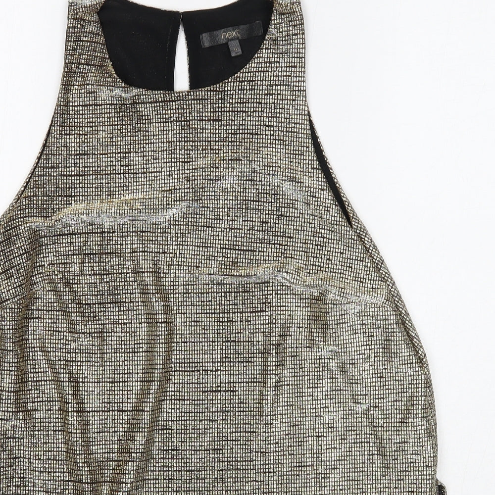 NEXT Womens Gold Geometric Polyester Basic Tank Size 14 Round Neck