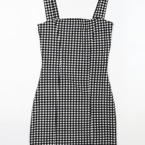 Divided Womens Black Check Polyester Mini Size XS Square Neck Pullover
