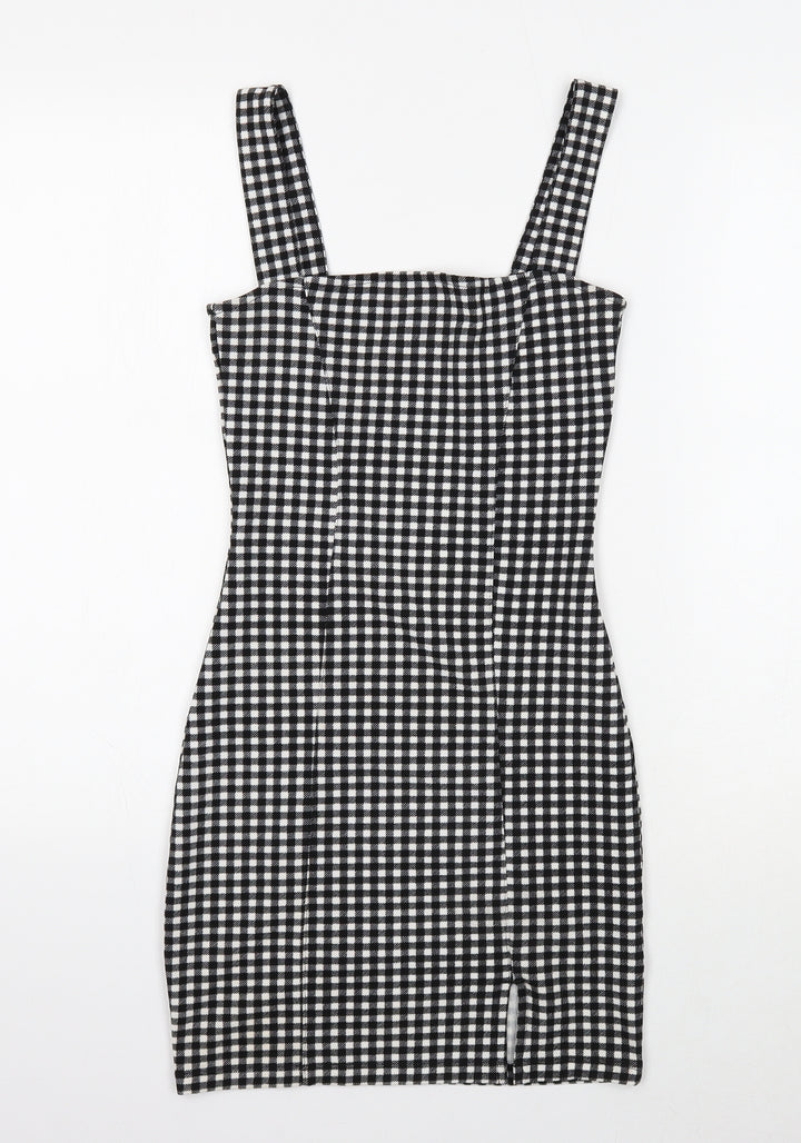 Divided Womens Black Check Polyester Mini Size XS Square Neck Pullover