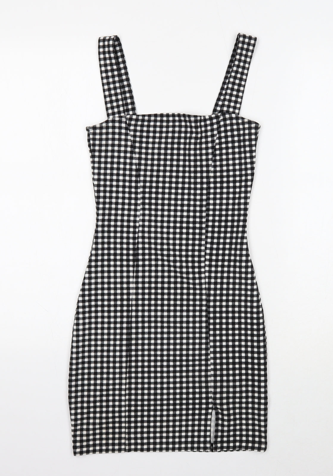 Divided Womens Black Check Polyester Mini Size XS Square Neck Pullover