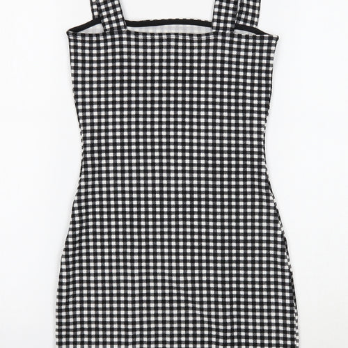 Divided Womens Black Check Polyester Mini Size XS Square Neck Pullover