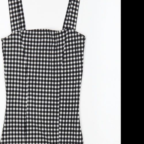 Divided Womens Black Check Polyester Mini Size XS Square Neck Pullover
