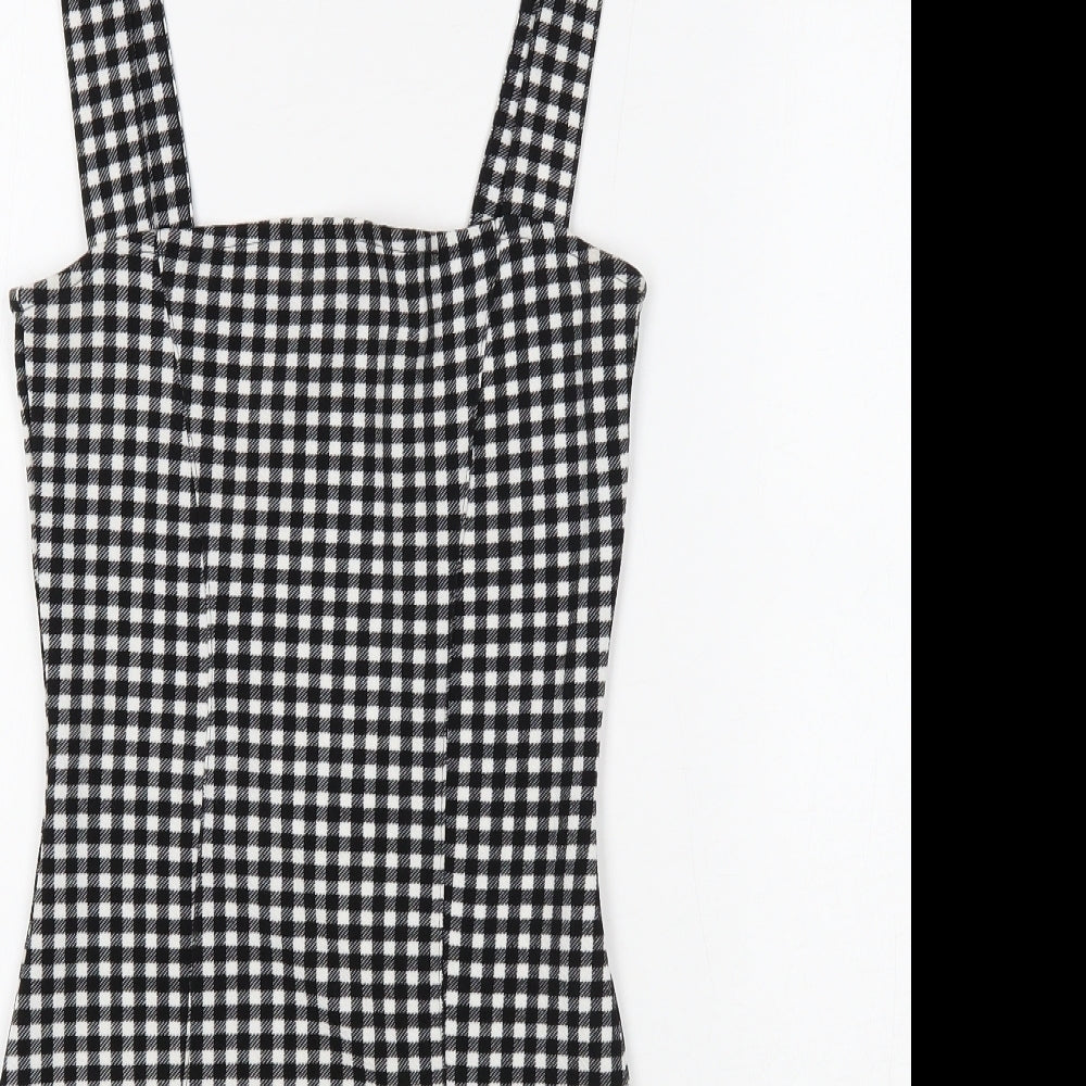 Divided Womens Black Check Polyester Mini Size XS Square Neck Pullover