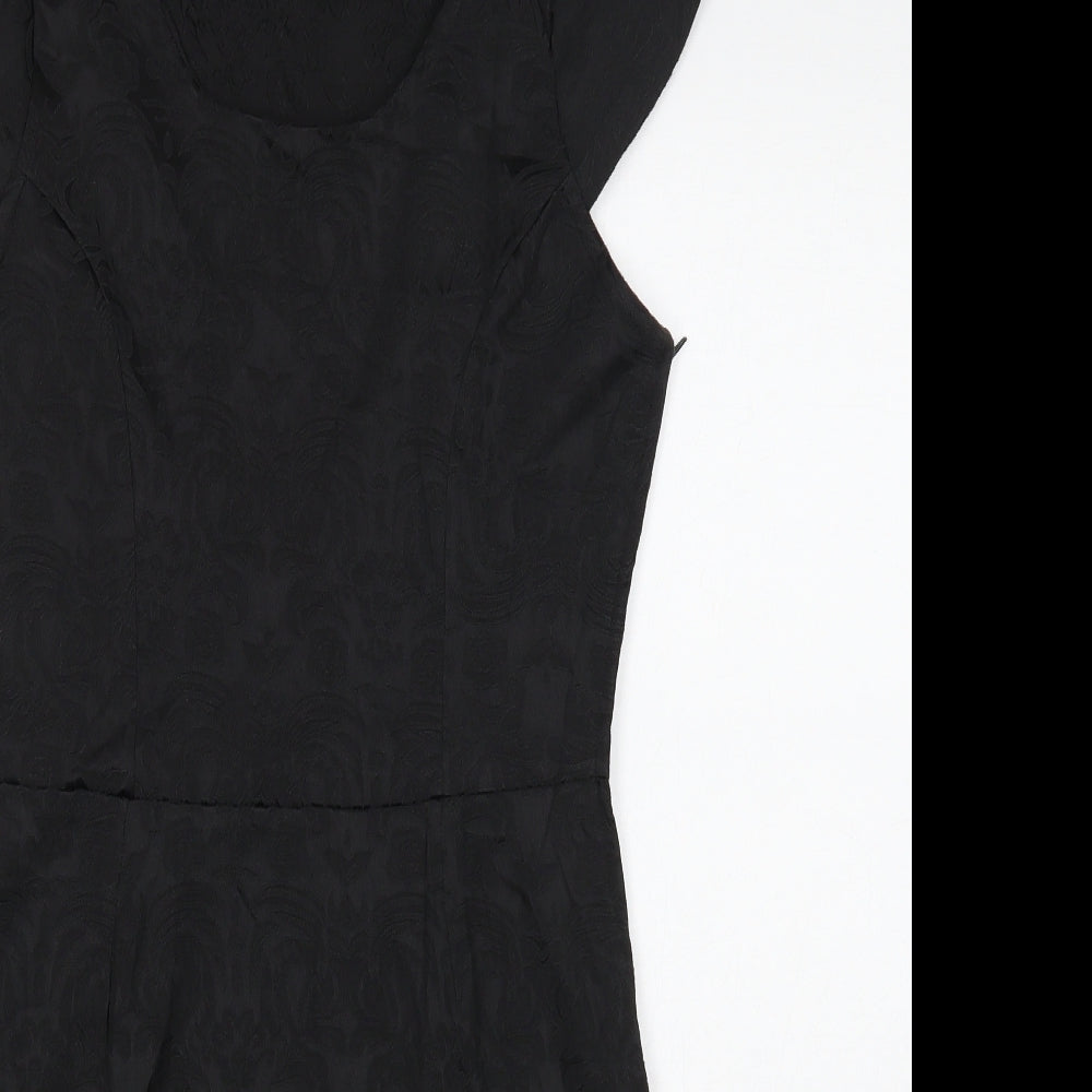 Preworn Womens Black Cotton Pencil Dress Size M Round Neck Zip - Cap Sleeve