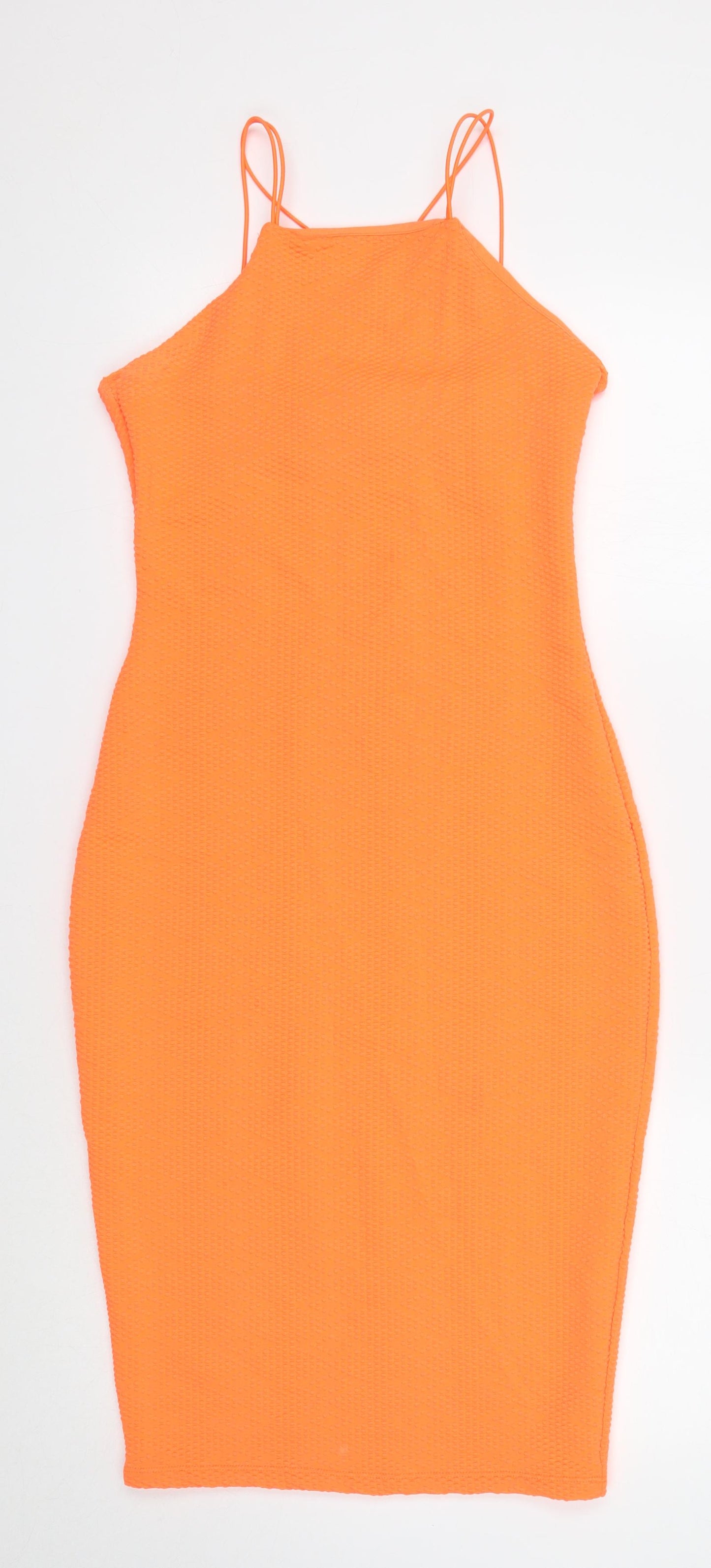 River Island Womens Orange Polyester Bodycon Size 10 Square Neck Pullover