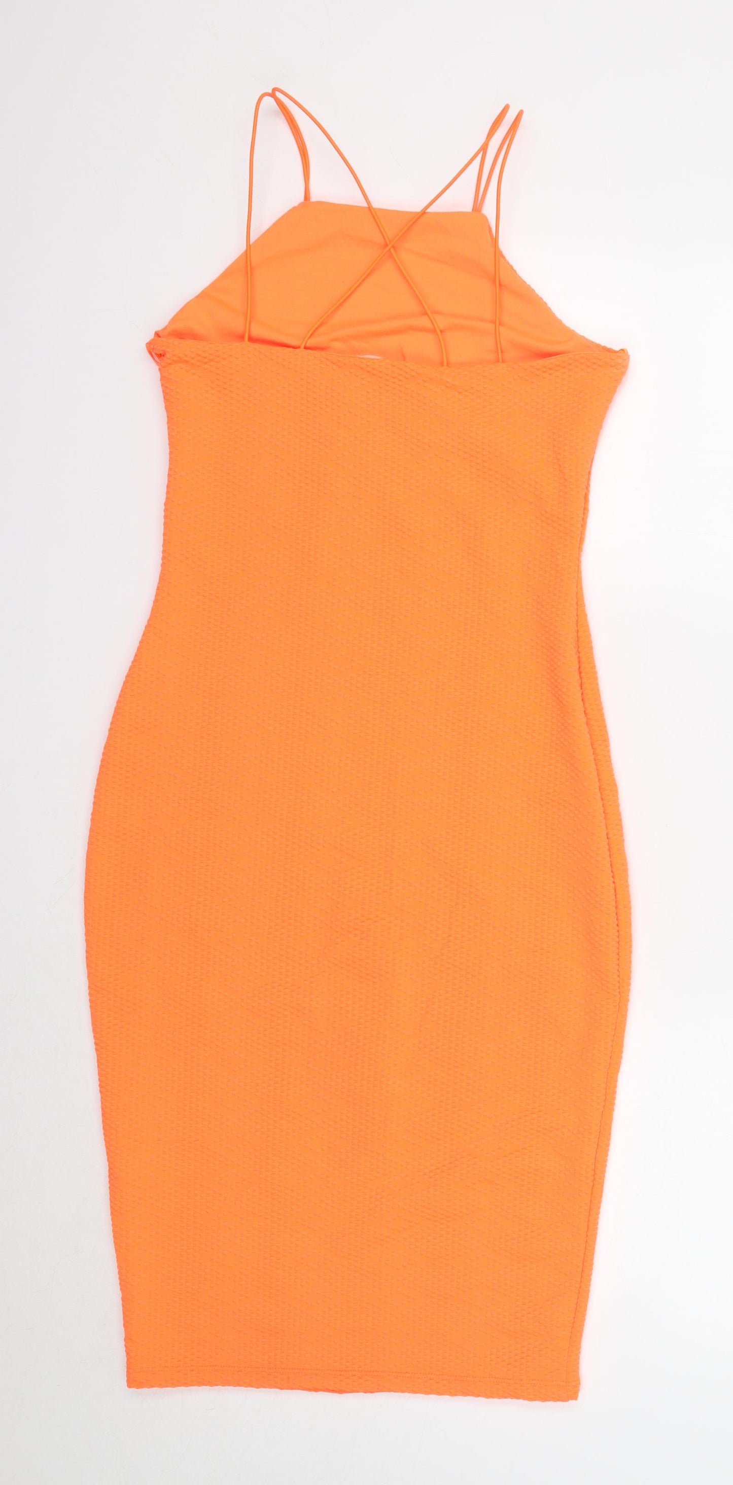 River Island Womens Orange Polyester Bodycon Size 10 Square Neck Pullover