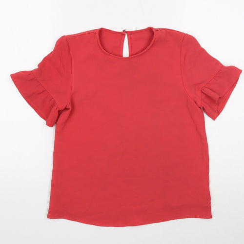 George Girls Red Polyester Basic Blouse Size 10-11 Years Round Neck Button