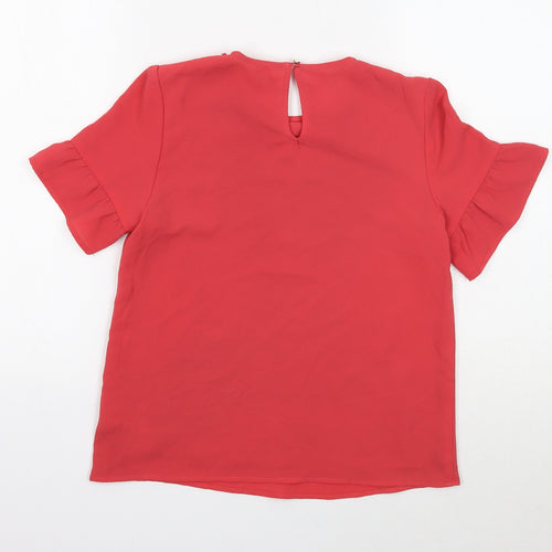 George Girls Red Polyester Basic Blouse Size 10-11 Years Round Neck Button