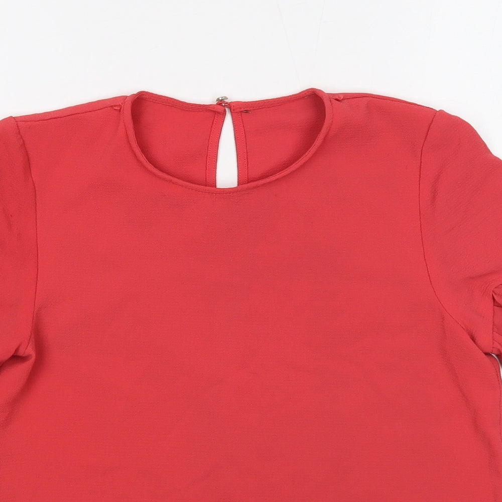 George Girls Red Polyester Basic Blouse Size 10-11 Years Round Neck Button