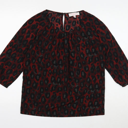 Gharani Strok Womens Red Animal Print Polyester Basic Blouse Size S Round Neck - Leopard Print