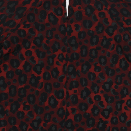 Gharani Strok Womens Red Animal Print Polyester Basic Blouse Size S Round Neck - Leopard Print