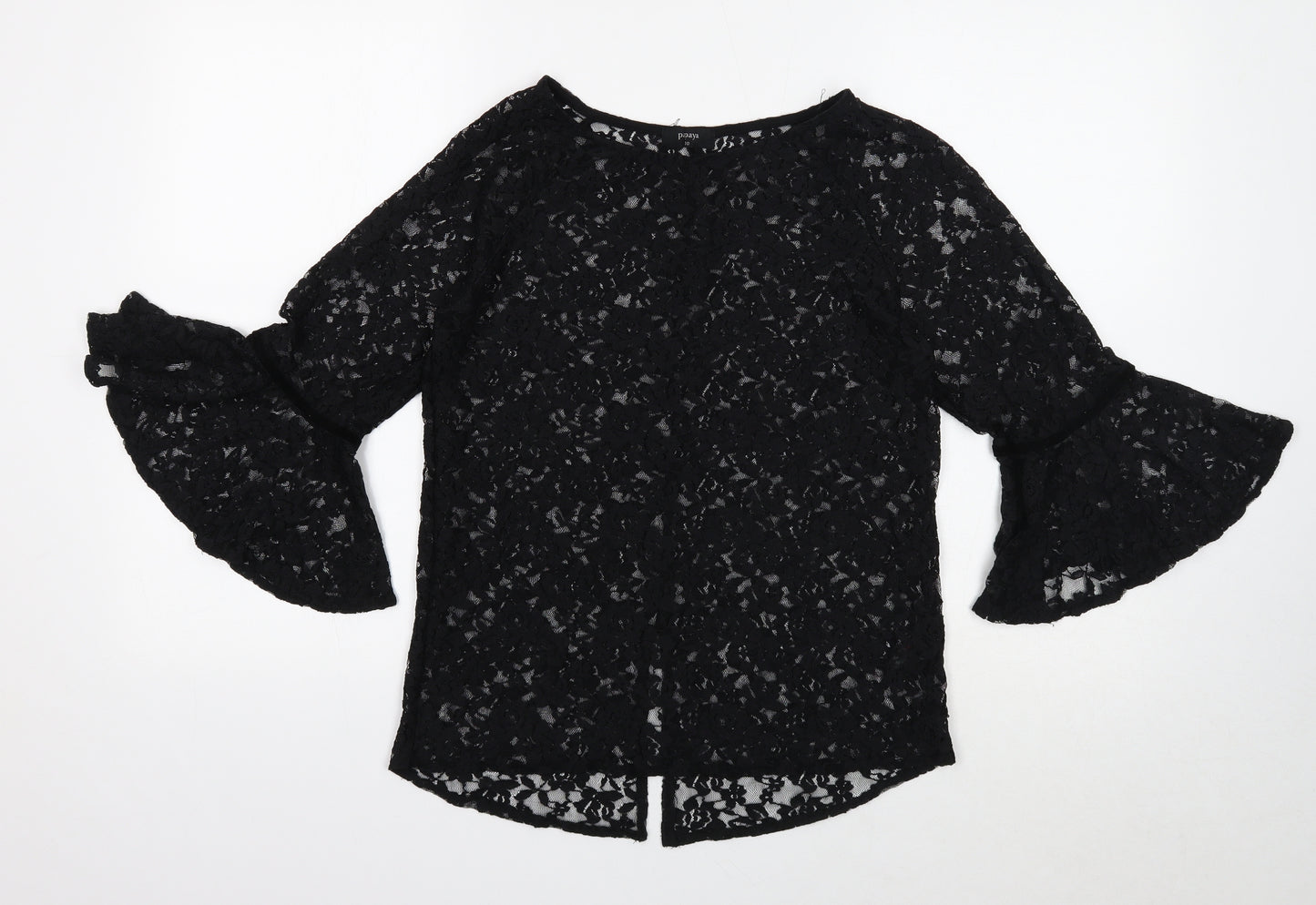 Papaya Womens Black Floral Nylon Basic Blouse Size 10 Round Neck