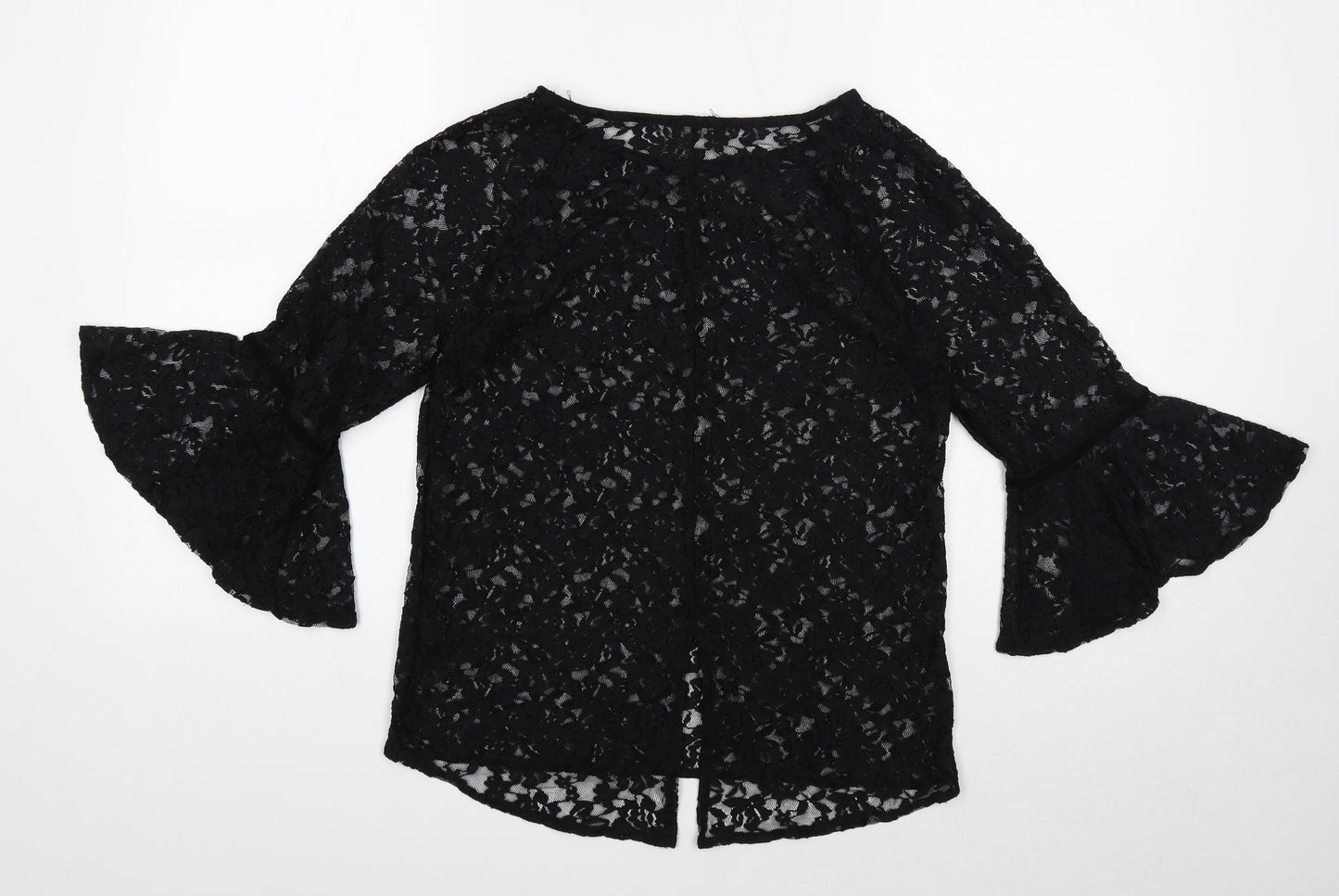 Papaya Womens Black Floral Nylon Basic Blouse Size 10 Round Neck
