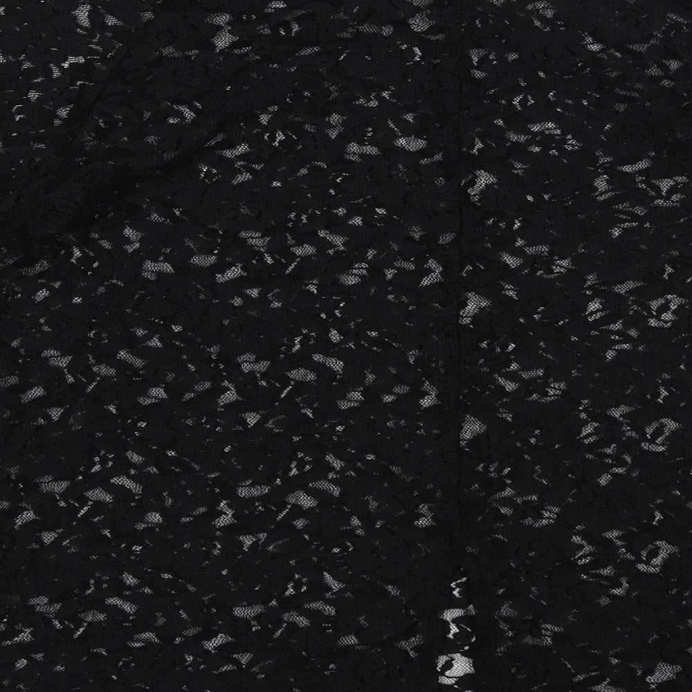 Papaya Womens Black Floral Nylon Basic Blouse Size 10 Round Neck
