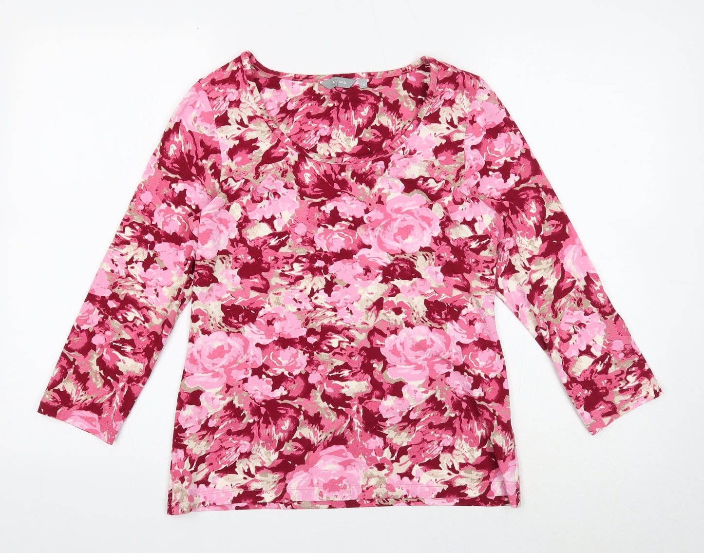 Per Una Womens Pink Floral Viscose Basic T-Shirt Size 16 Scoop Neck