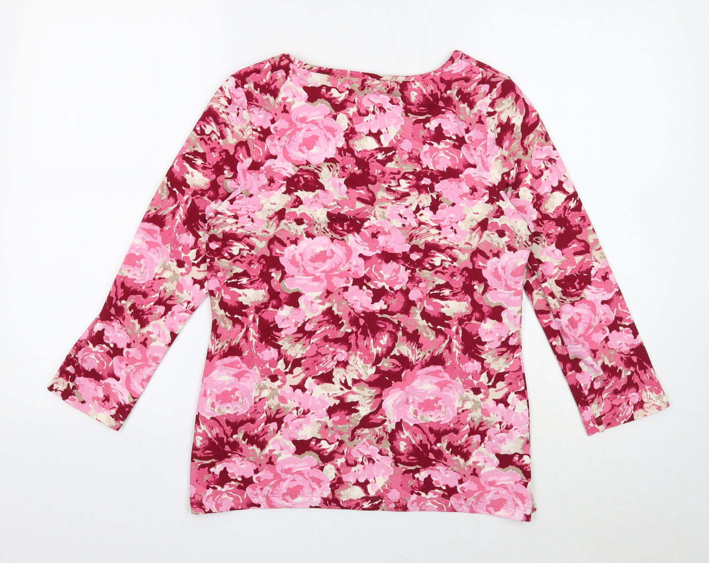 Per Una Womens Pink Floral Viscose Basic T-Shirt Size 16 Scoop Neck