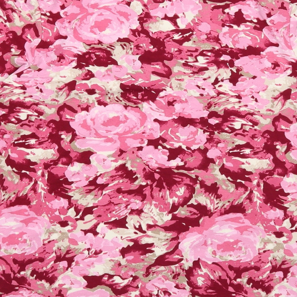 Per Una Womens Pink Floral Viscose Basic T-Shirt Size 16 Scoop Neck