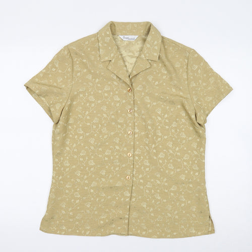 Design Essentials Womens Gold Floral Polyester Basic Button-Up Size 12 Collared