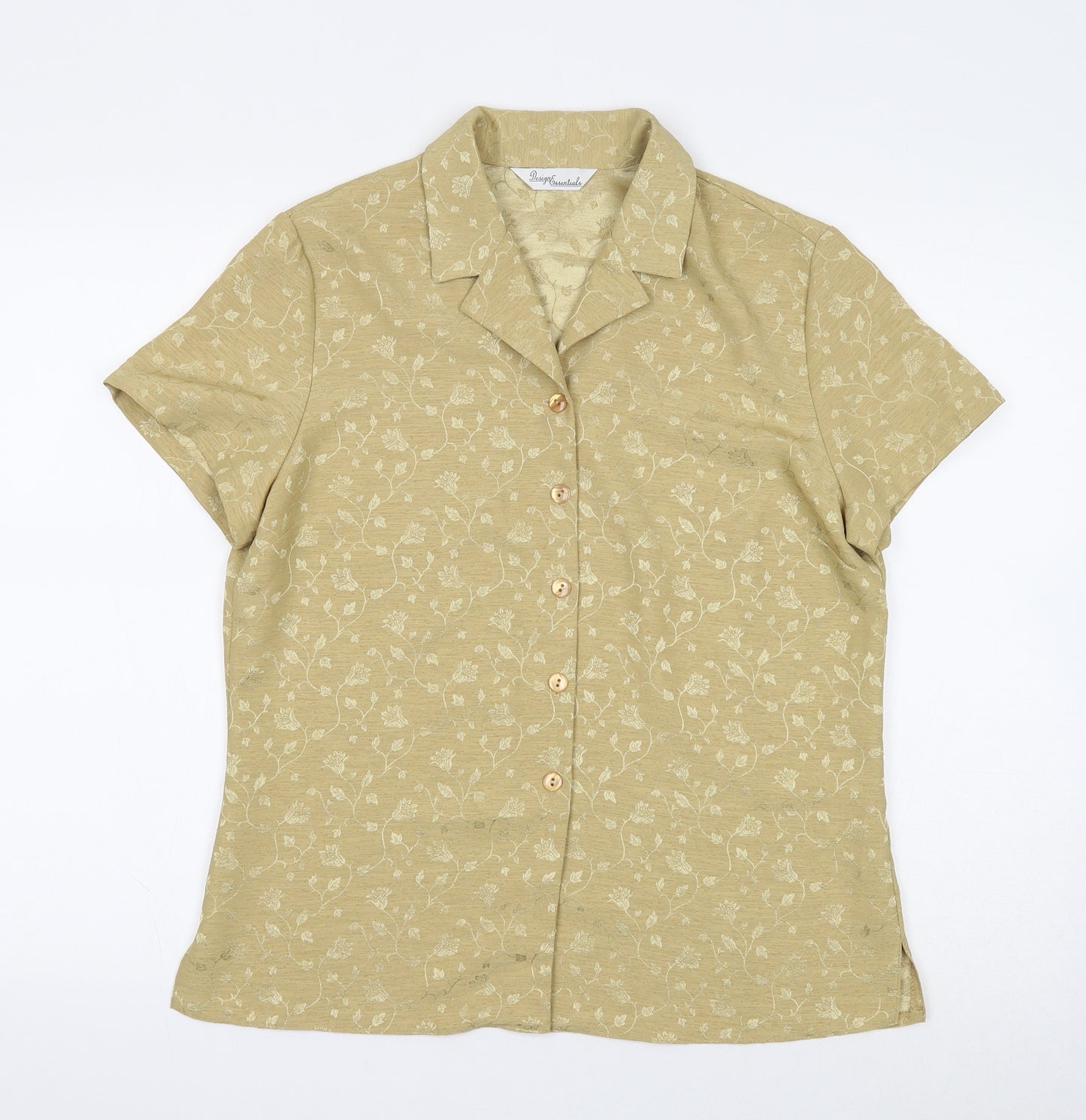 Design Essentials Womens Gold Floral Polyester Basic Button-Up Size 12 Collared