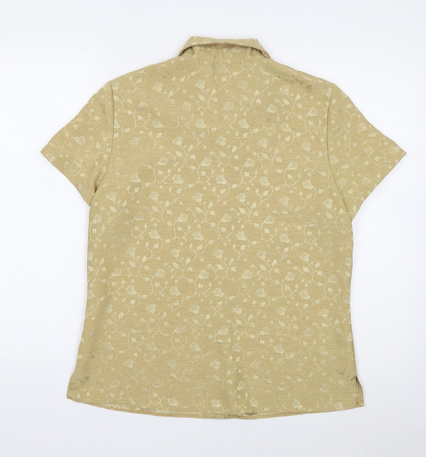 Design Essentials Womens Gold Floral Polyester Basic Button-Up Size 12 Collared