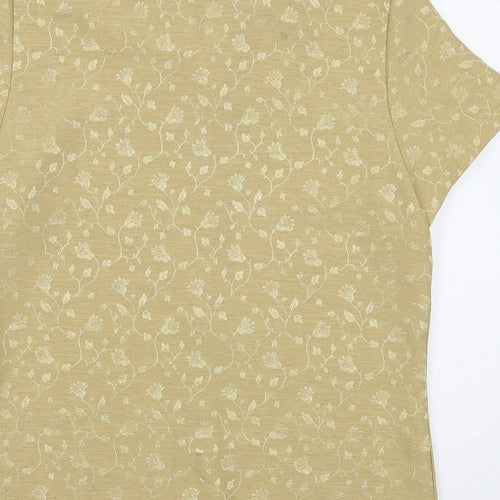 Design Essentials Womens Gold Floral Polyester Basic Button-Up Size 12 Collared