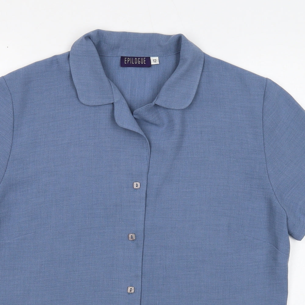 Epilogue Womens Blue Viscose Basic Button-Up Size 12 Collared