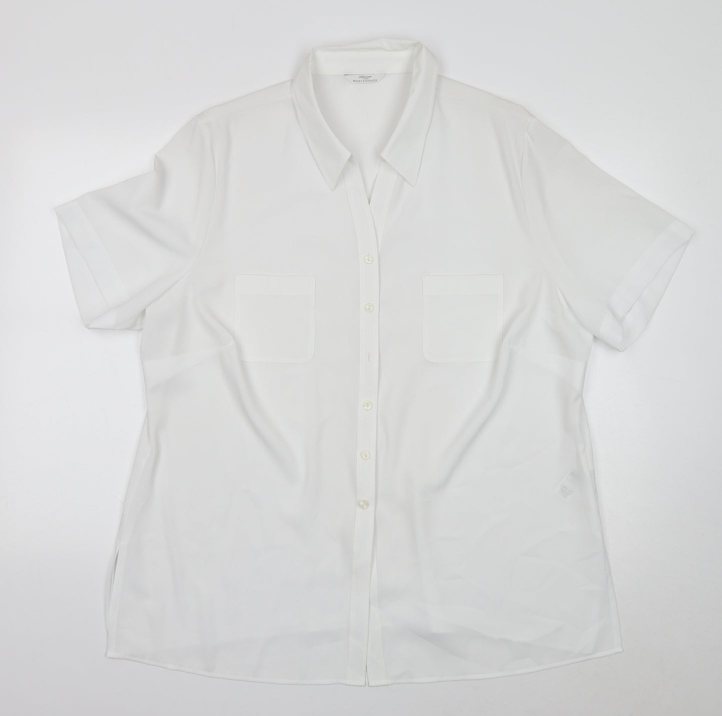 Marks and Spencer Womens White Polyester Basic Button-Up Size 22 Collared