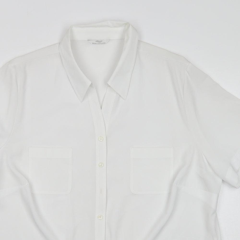 Marks and Spencer Womens White Polyester Basic Button-Up Size 22 Collared