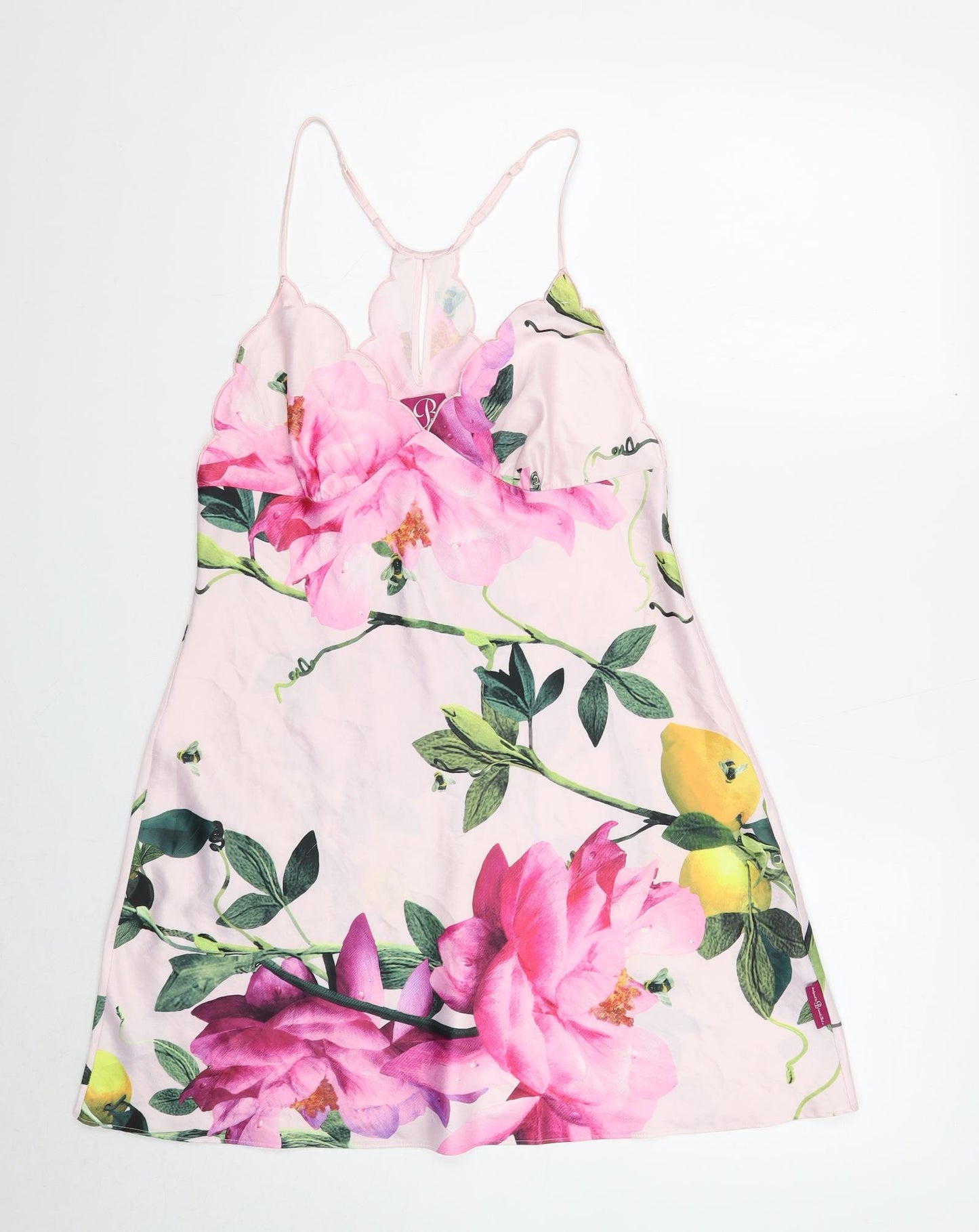 Ted Baker Womens Pink Floral Polyester Slip Dress Size 10 V-Neck Pullover