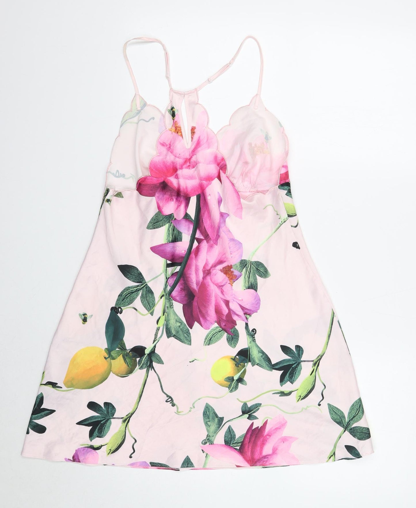 Ted Baker Womens Pink Floral Polyester Slip Dress Size 10 V-Neck Pullover