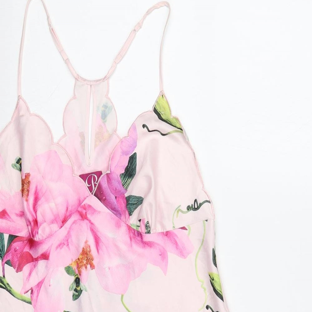 Ted Baker Womens Pink Floral Polyester Slip Dress Size 10 V-Neck Pullover