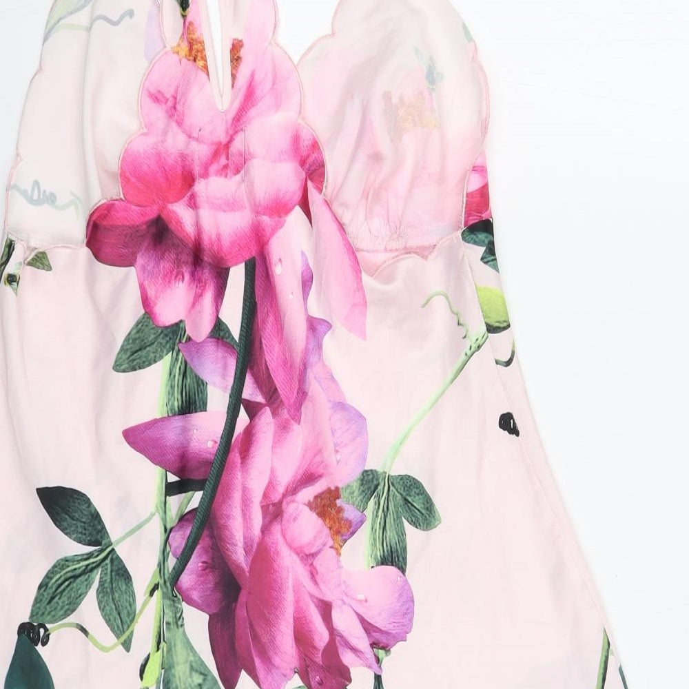 Ted Baker Womens Pink Floral Polyester Slip Dress Size 10 V-Neck Pullover