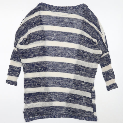 Atmosphere Womens Blue V-Neck Striped Polyester Cardigan Jumper Size XS