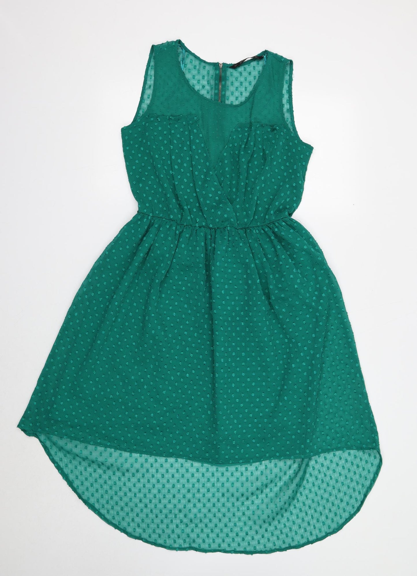 Zara Womens Green Geometric Polyester Fit & Flare Size 16 Round Neck Zip