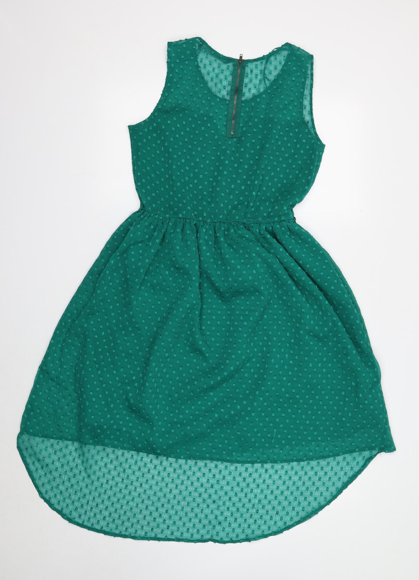 Zara Womens Green Geometric Polyester Fit & Flare Size 16 Round Neck Zip