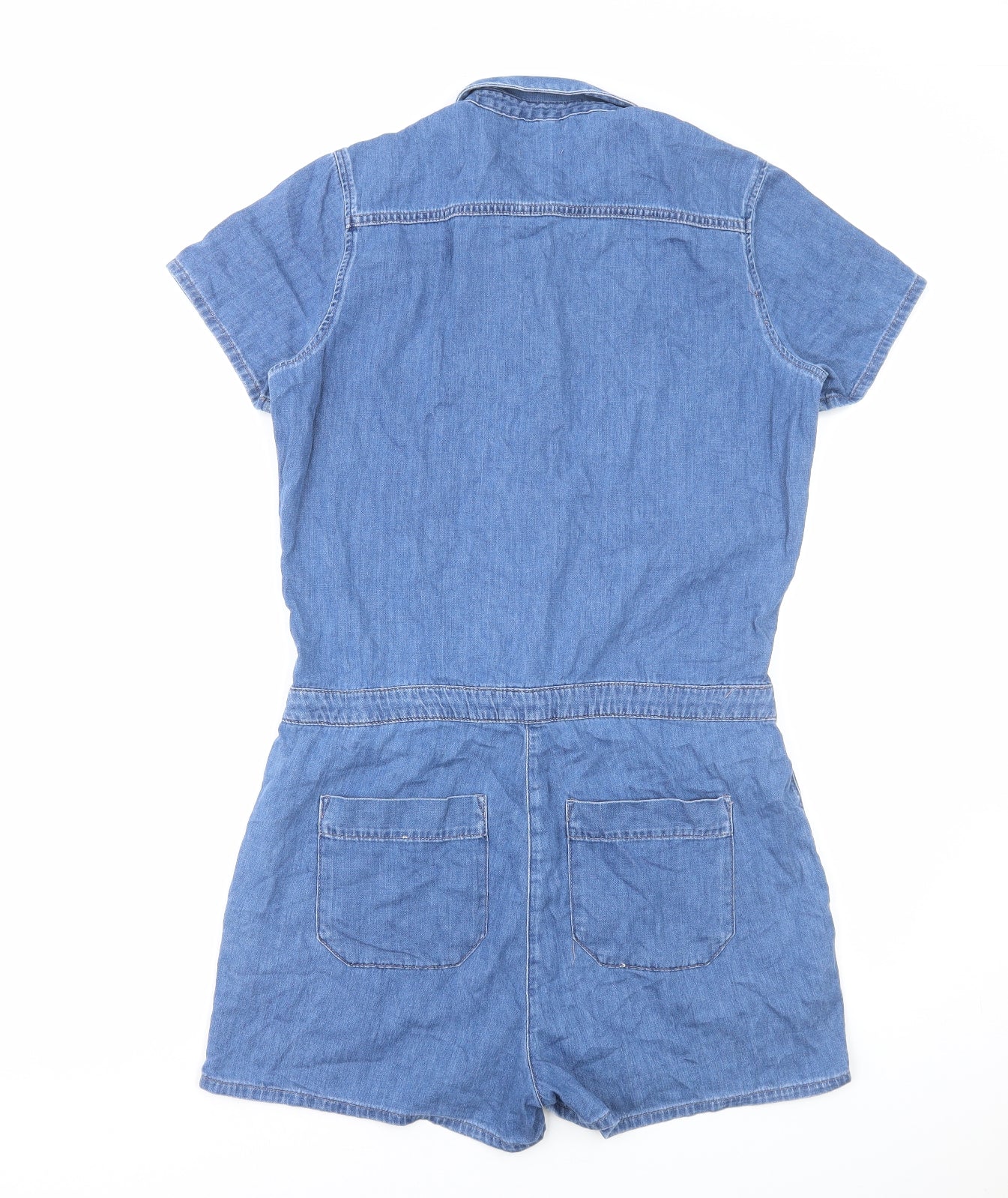 River Island Womens Blue Cotton Playsuit One-Piece Size 12 Button