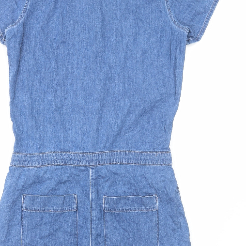 River Island Womens Blue Cotton Playsuit One-Piece Size 12 Button