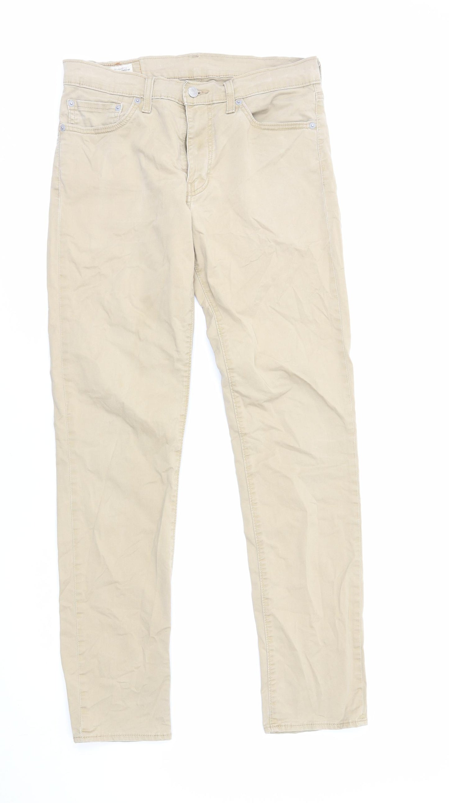 Levi's Mens Beige Cotton Chino Trousers Size M L34 in Regular Zip