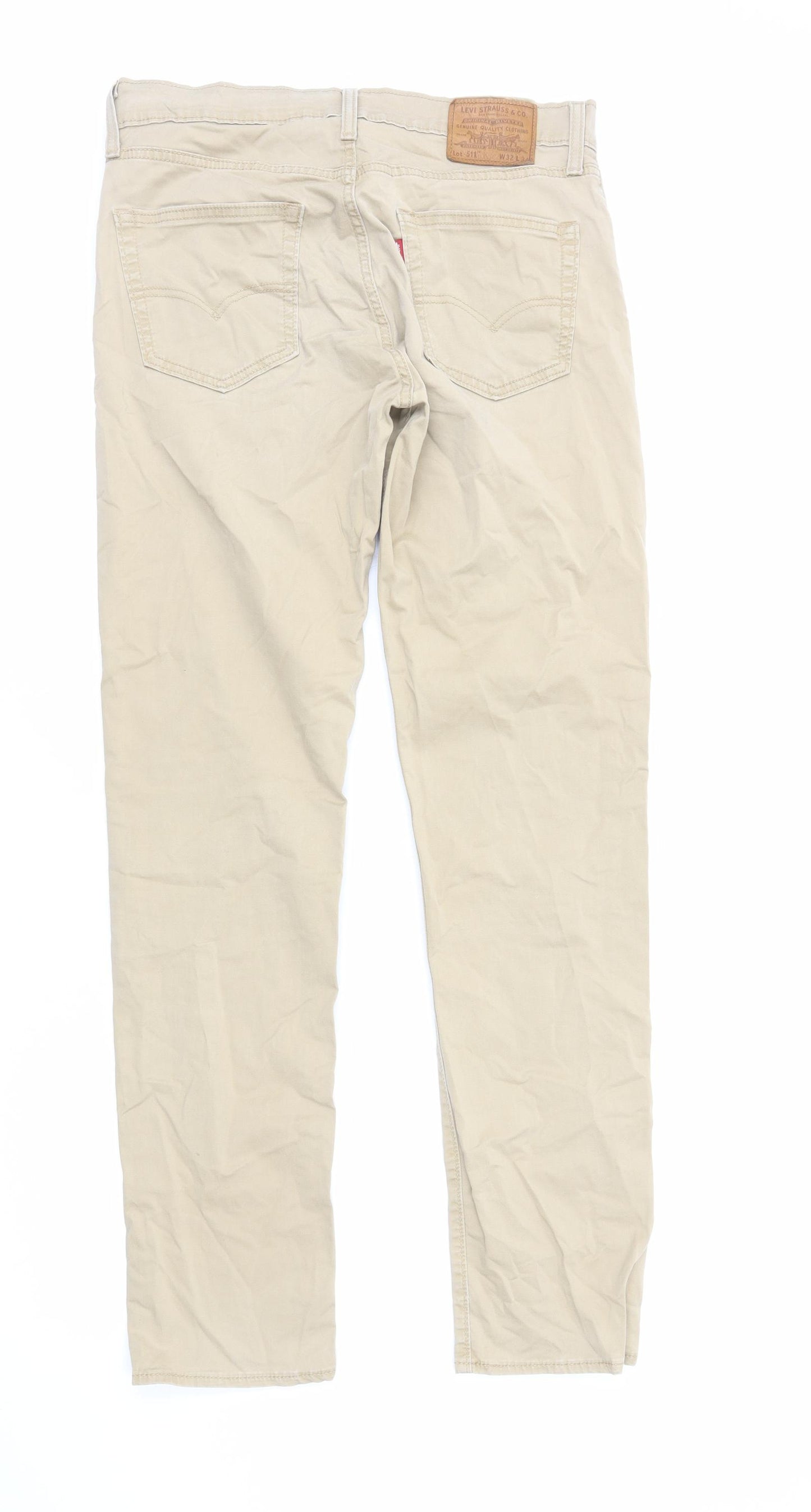 Levi's Mens Beige Cotton Chino Trousers Size M L34 in Regular Zip