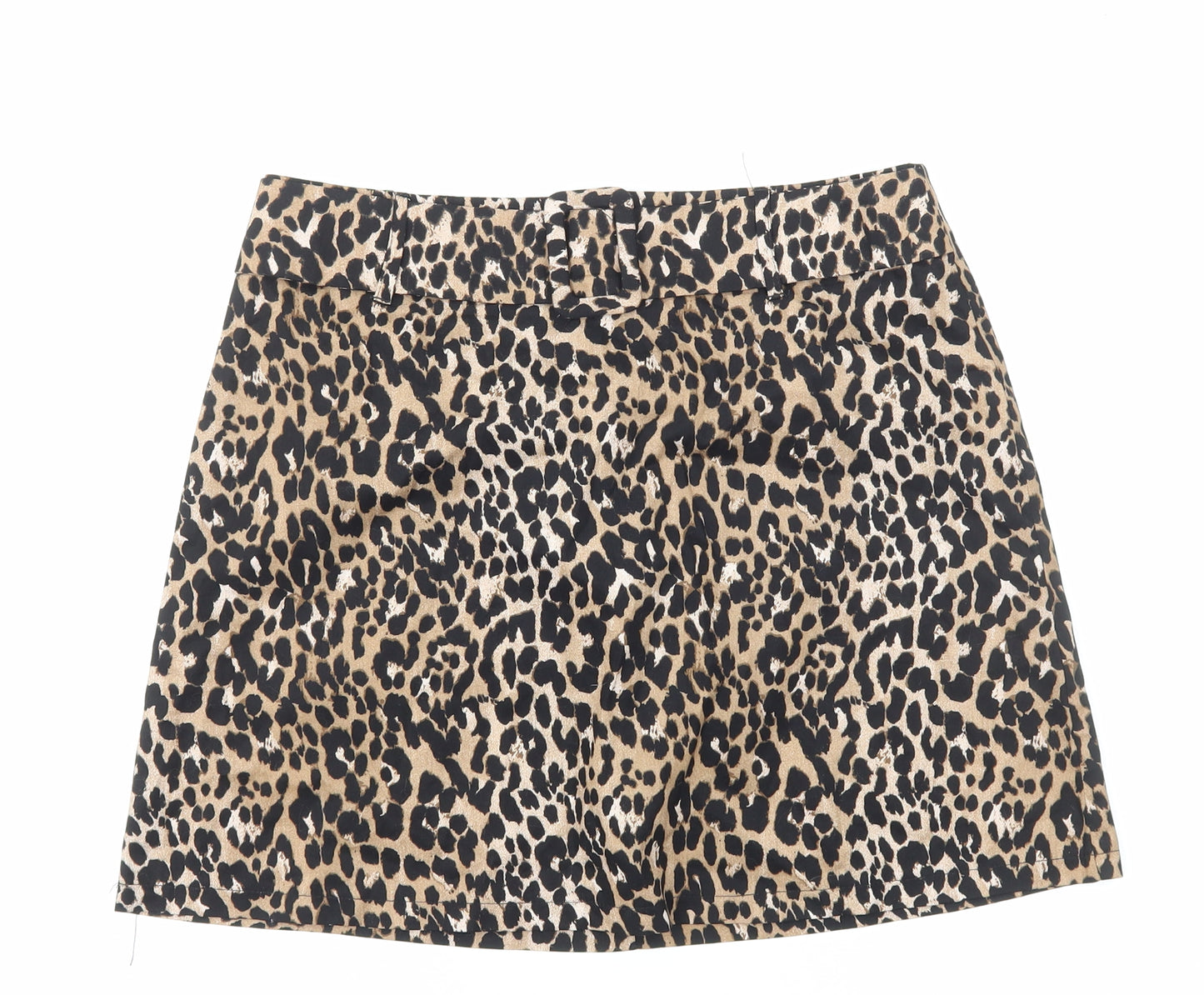 Primark Womens Brown Animal Print Cotton Mini Skirt Size 12 Zip - Leopard Pattern