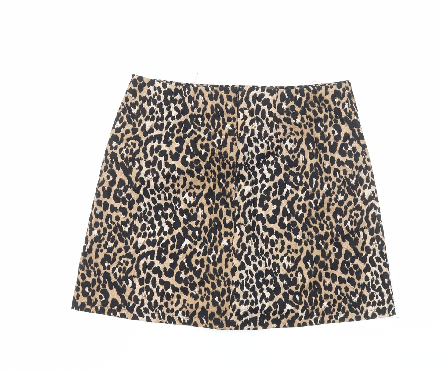 Primark Womens Brown Animal Print Cotton Mini Skirt Size 12 Zip - Leopard Pattern
