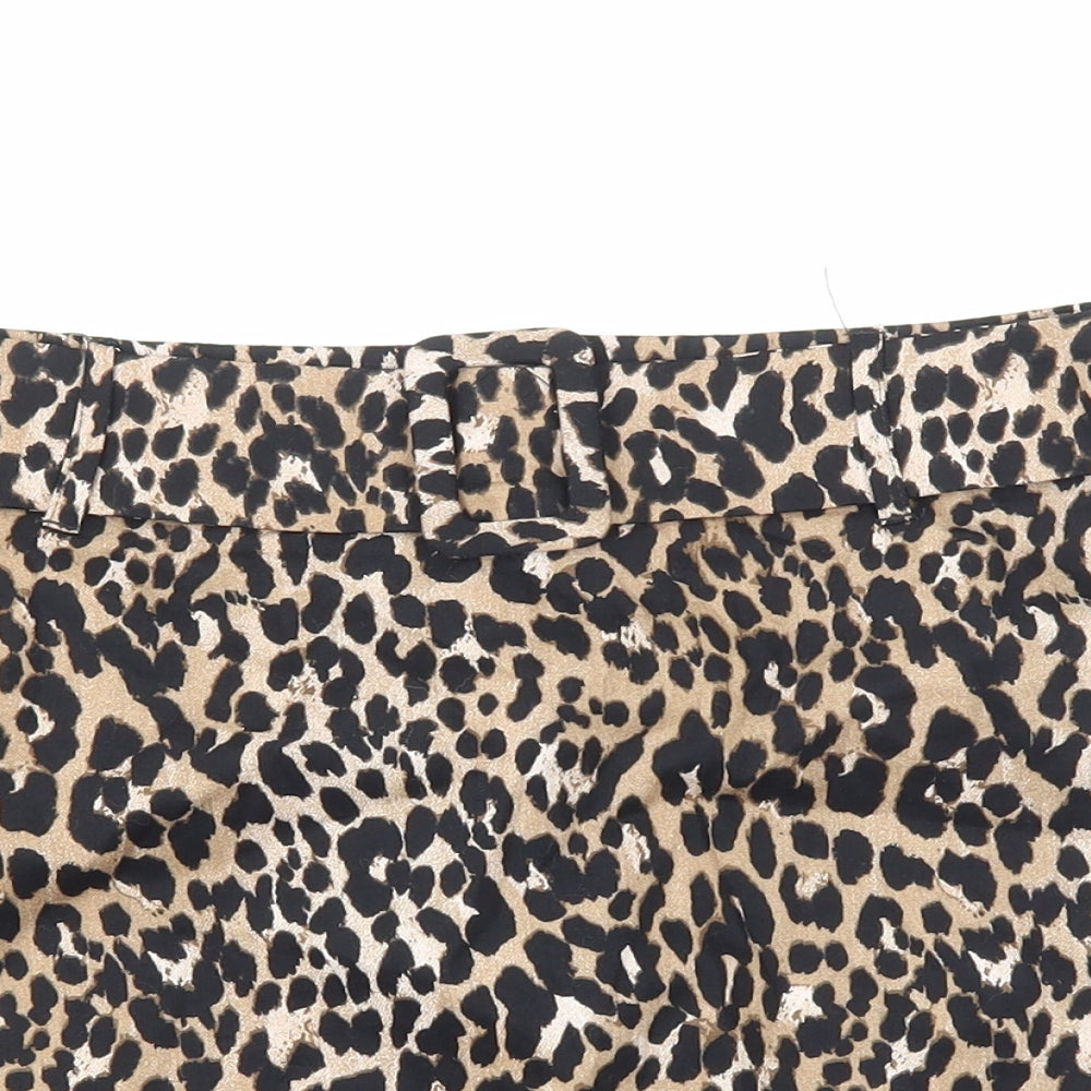 Primark Womens Brown Animal Print Cotton Mini Skirt Size 12 Zip - Leopard Pattern