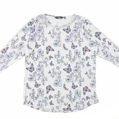 Isle Collection Womens Grey Geometric Polyester Basic T-Shirt Size S Round Neck - Butterfly Print
