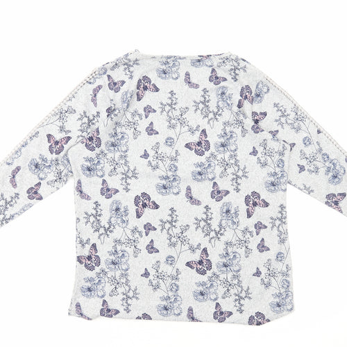 Isle Collection Womens Grey Geometric Polyester Basic T-Shirt Size S Round Neck - Butterfly Print