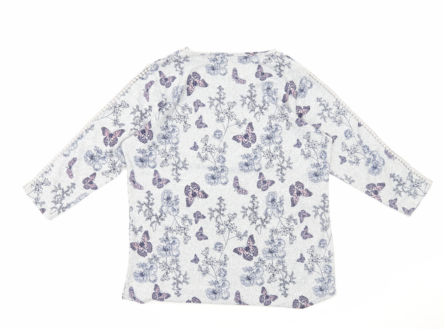 Isle Collection Womens Grey Geometric Polyester Basic T-Shirt Size S Round Neck - Butterfly Print