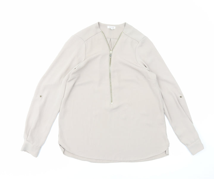 River Island Womens Brown Polyester Basic Blouse Size 8 V-Neck