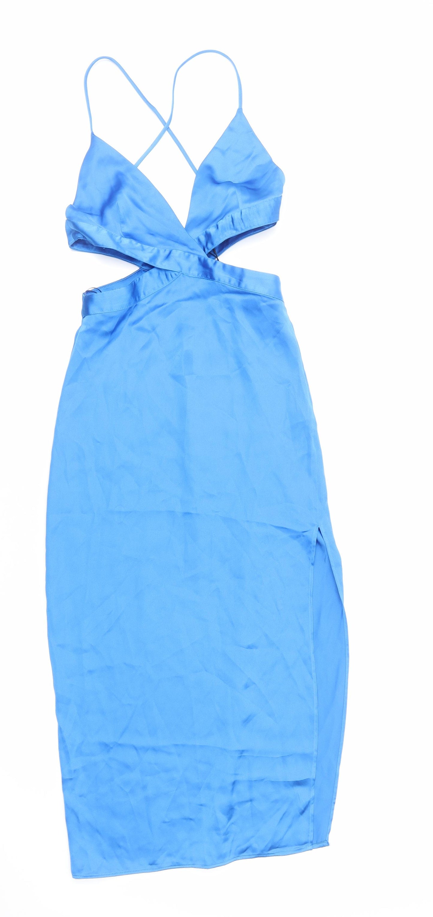 Zara Womens Blue Polyester Slip Dress Size XS V-Neck Zip
