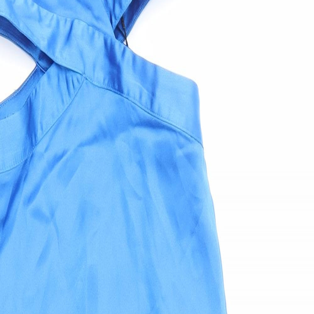 Zara Womens Blue Polyester Slip Dress Size XS V-Neck Zip