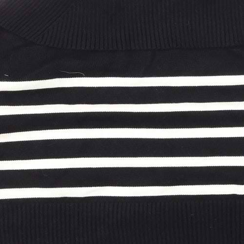 Zara Womens Black Collared Striped Polyester Pullover Jumper Size S