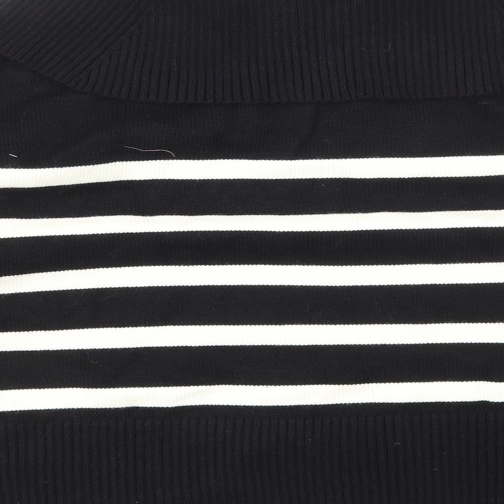 Zara Womens Black Collared Striped Polyester Pullover Jumper Size S